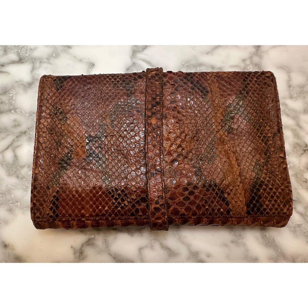 Vintage 1950s European Python Snakeskin Wallet Clutch w/ Lion Head Clasp MCM - Picture 2 of 13